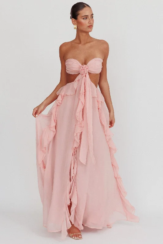 Santiago Cut-Out Ruffle Maxi Dress Blush Cozy Knit Maxi Dress