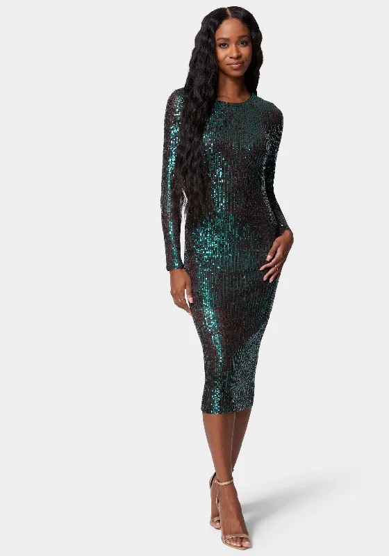 Sequin Cowl Back Midi Dress Stylish Cold Shoulder Midi Dress