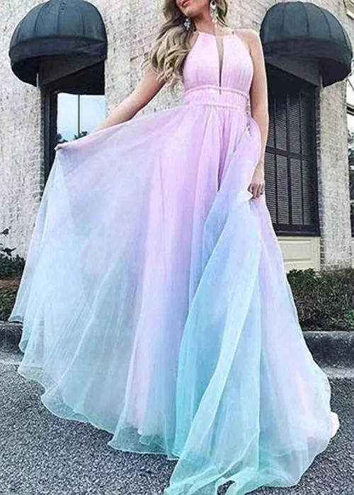 Sexy Gradient Color V Neck High Waist Tulle Maxi Dresses Sleeveless WW1036 Trendy Button Front Maxi Dress