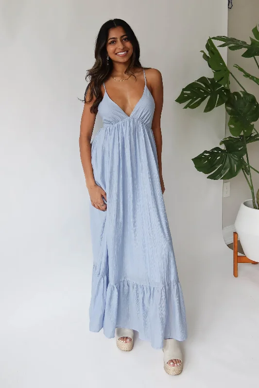 Shine Bright Maxi Dress in Light Blue Comfortable Fitted Maxi Dress