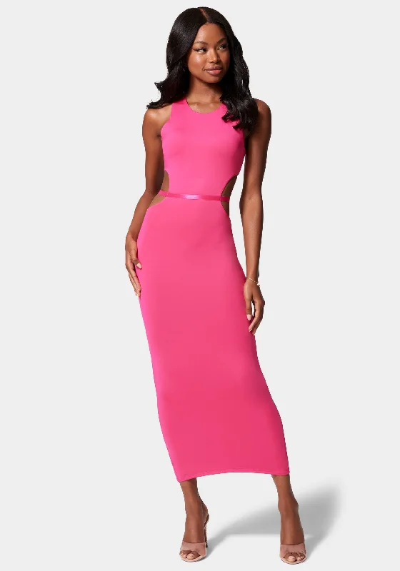 Slinky Side Cutout Midi Dress Trendy Fit-and-Flare Midi Dress