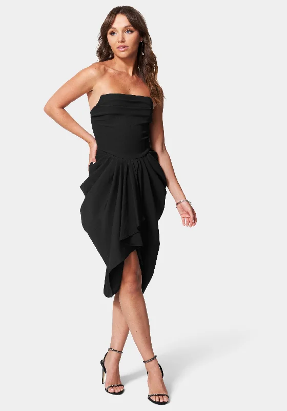 Strapless Gathered Waist Midi Dress Stylish Button-Up Midi Dress