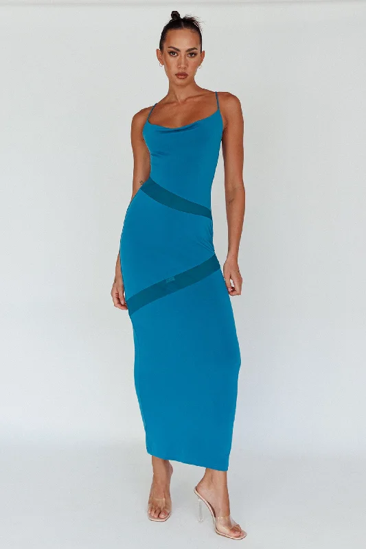 Sun Kissed Cowl Tied Back Maxi Dress Teal Chic Sleeveless Maxi Dress