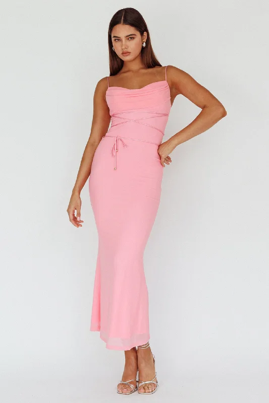 Teava Laced Waist Maxi Dress Blush Cozy Spaghetti Strap Maxi Dress