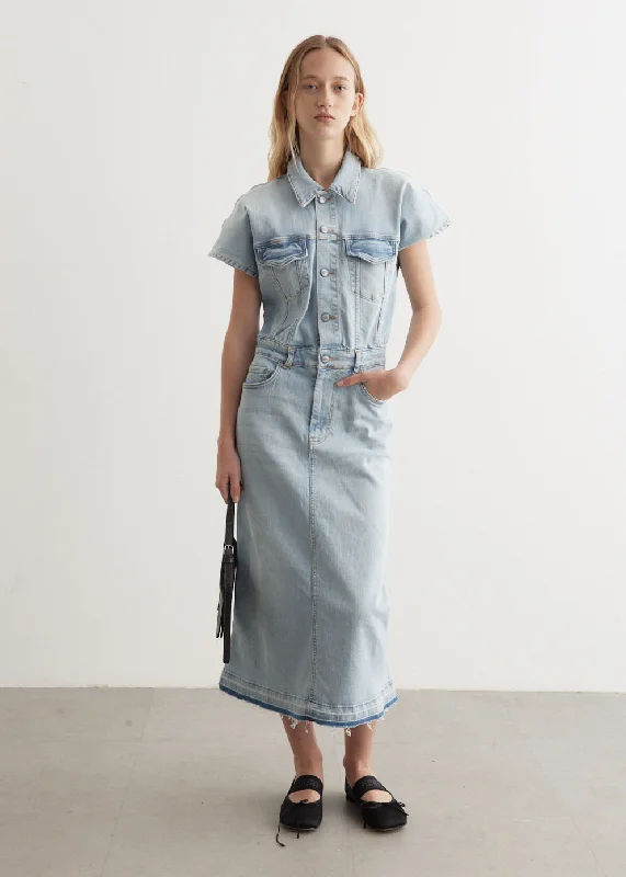 Tint Denim Midi Dress Comfortable Adjustable Strap Midi Dress