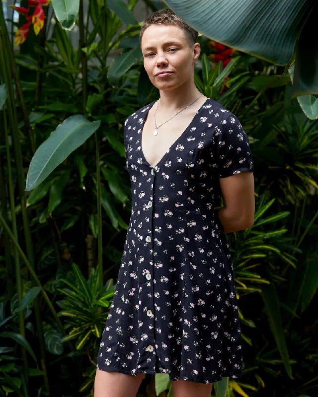 Understated Rose Namajunas Mini Dress - RVCA Black Fashionable Button-Front Mini Dress