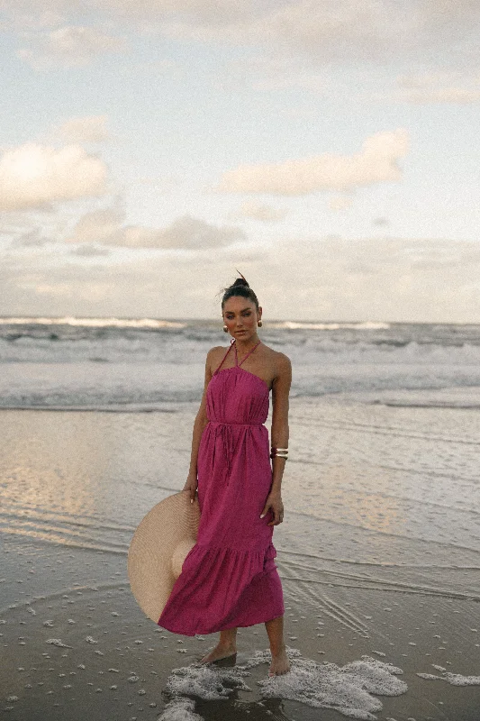 View Halterneck Maxi Dress - Magenta Chic Button-Up Maxi Dress