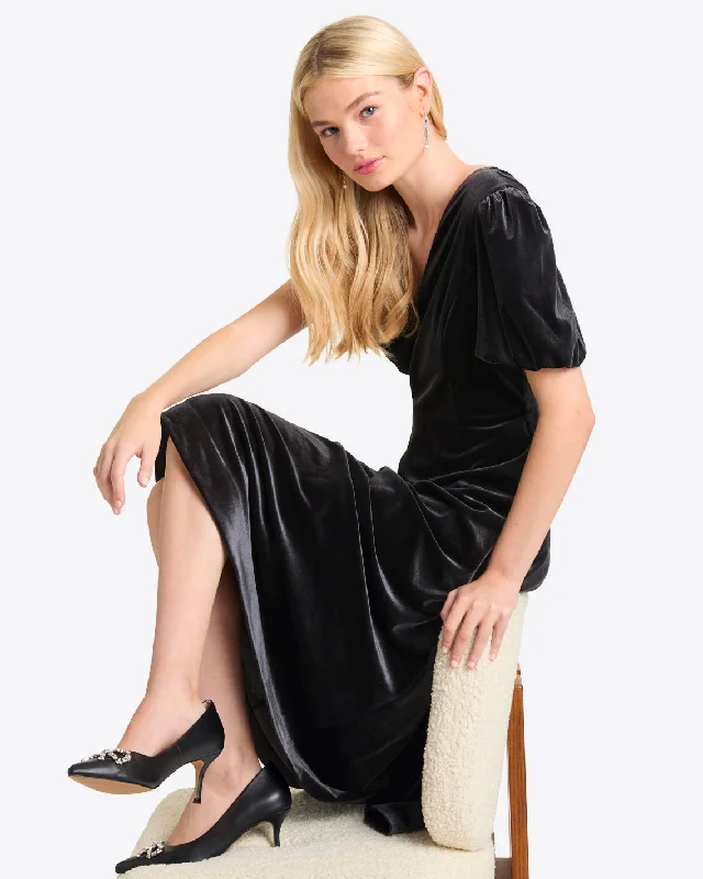 Vivienne Love Circle Midi Dress in Velvet Stylish Pleated Skirt Midi Dress