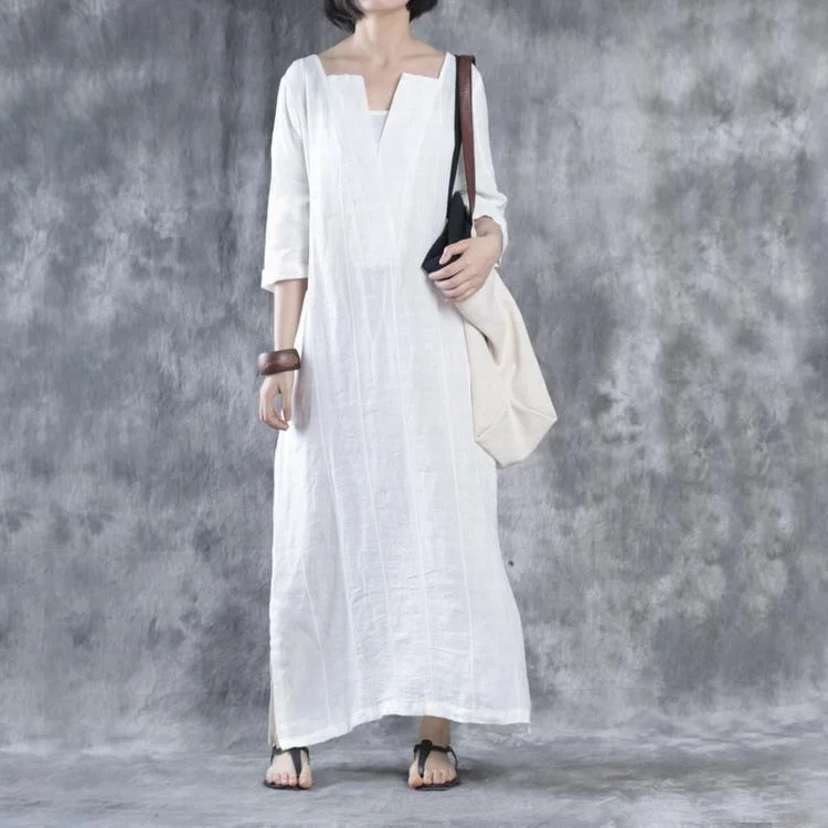 White Linen Dresses Oversize Maxi Dress Linen Caftans Fashionable Open-Back Maxi Dress