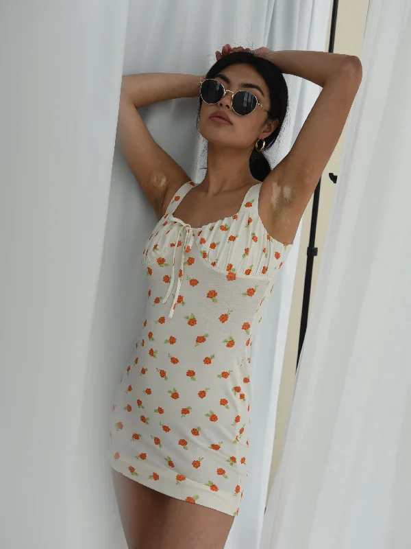 Glamorous Care White Orange Floral Mini Dress Comfortable Wrap Mini Dress