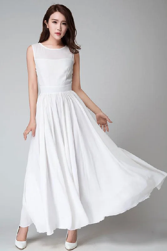 White sleeveless fit and flare maxi dress 1535# Cozy Cold-Shoulder Maxi Dress