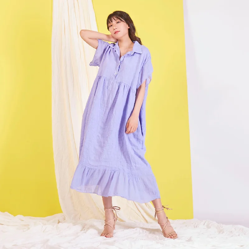 Wholesale linen maxi dress with ruffle design on sleeves and bottom Elegant Maxi Dress with Pockets