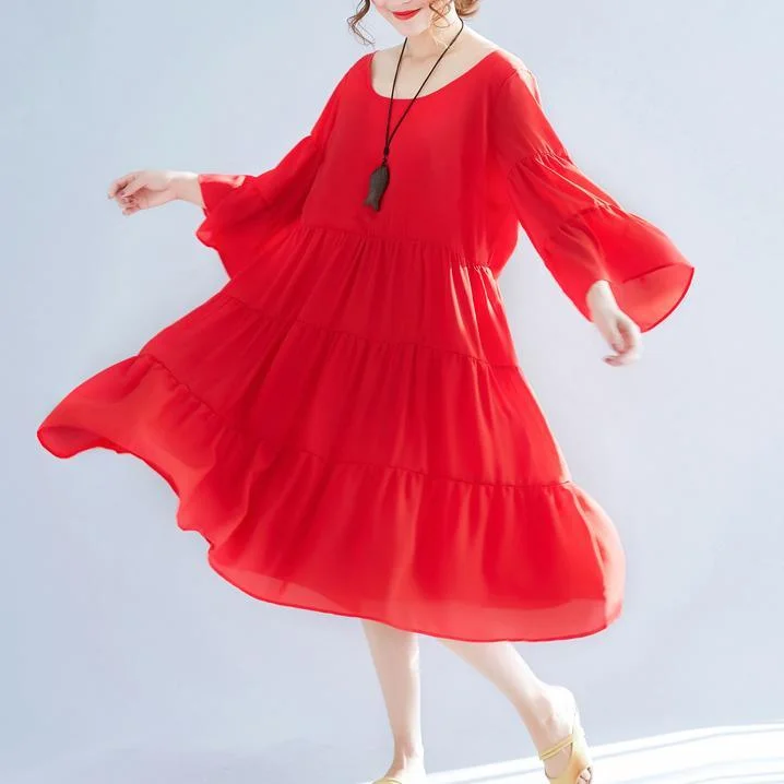 Women Red Chiffon Caftans Plus Size Patchwork Chiffon Gown Boutique Big Hem Maxi Dresses Elegant Floral Maxi Dress