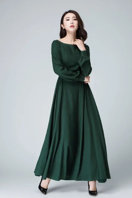 Vintage Inspired Green Linen maxi dress 1454 Cozy Ribbed Maxi Dress