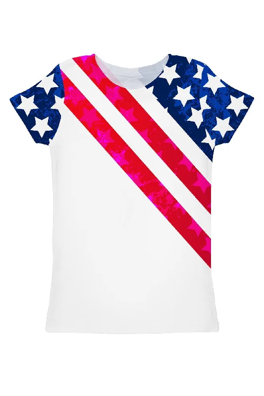 Americana Zoe White Designer Flag Print T-Shirt - Women Modern Contemporary Chic