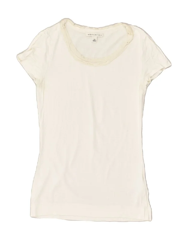 BANANA REPUBLIC Womens T-Shirt Top UK 4 XS White Cotton Cotton Fabric Linen Fabric Terry Fabric