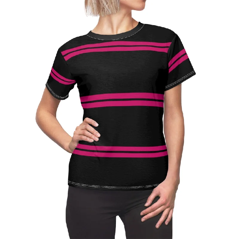 Black PRH Stripes Women's Tee Boxy Fit Fitted Loose