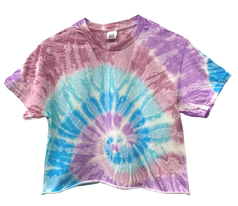 Blue Raspberry Tie-Dye Unisex Cropped Tee Graphic T-Shirt Round Neck Polyester