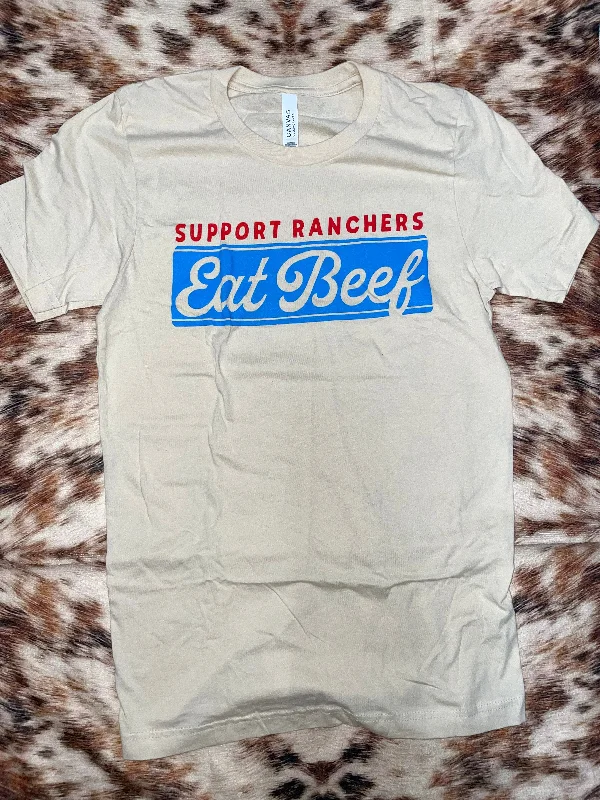 Support Rancher’s Eat Beef Tee-Cream Solid Color Striped Floral