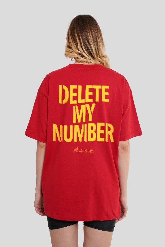 Delete My Number Red Oversized Fit T-Shirt Women Houndstooth Herringbone Solid