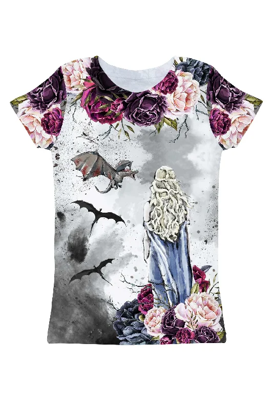 Duchess & Dragons Zoe Grey Printed Designer T-Shirt - Women Collared T-Shirt Boat Neck A-Line