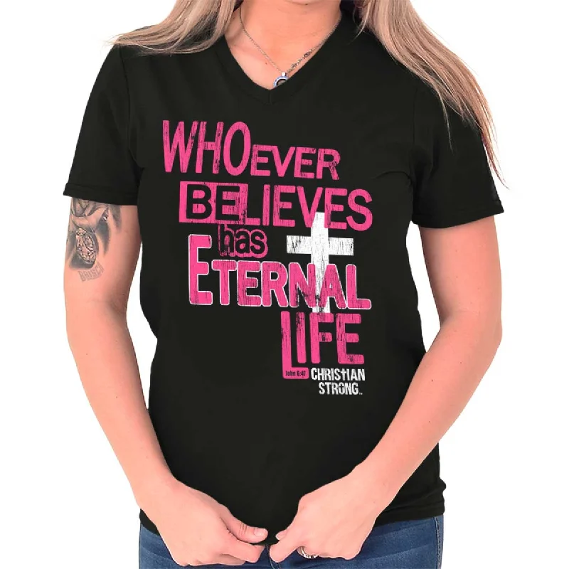 Eternal Life V-Neck T-Shirt Boxy Fit Fitted Loose