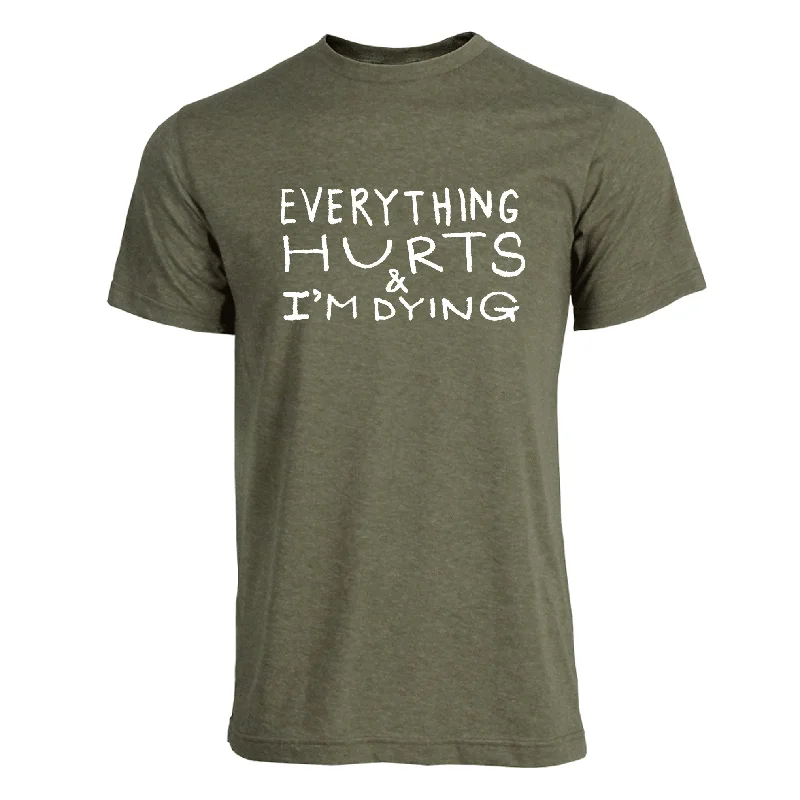 Everything Hurts : Unisex Tee (Heather Olive) Seamless Knitted Crochet