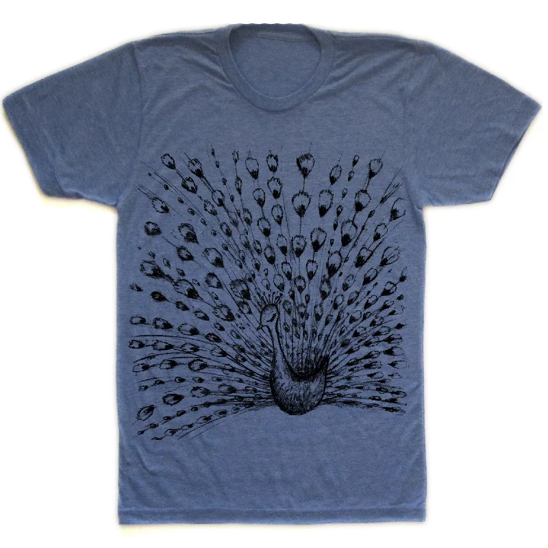 Fanned peacock : unisex tri-blend tee Graphic Embroidered Appliqued