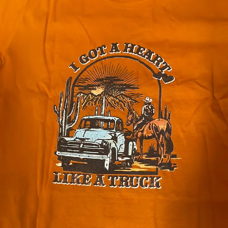 Heart Like A Truck Orange Tee Anti-Pilling Machine Wash Handmade