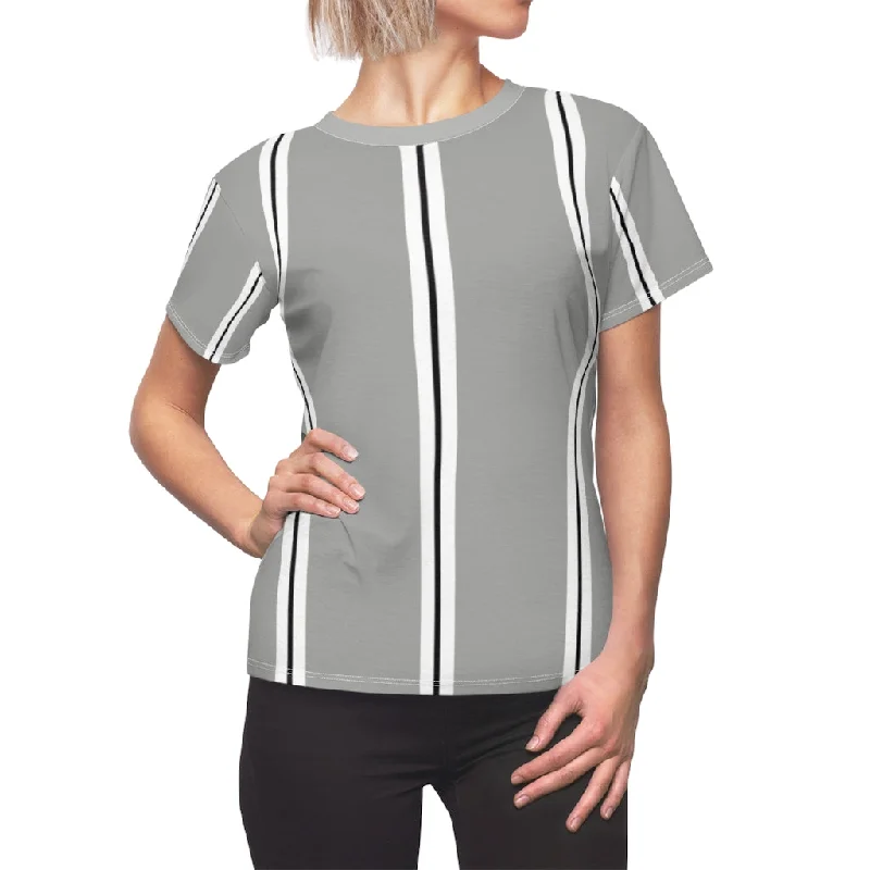 Heather Grey BW Stripes Women's Tee Oversized T-Shirt Spandex breathable