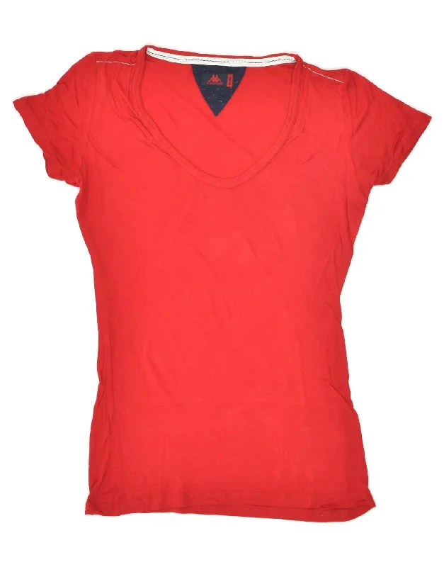 KAPPA Womens T-Shirt Top UK 14 Medium Red Cotton Front Pockets Side Pockets Patch Pockets