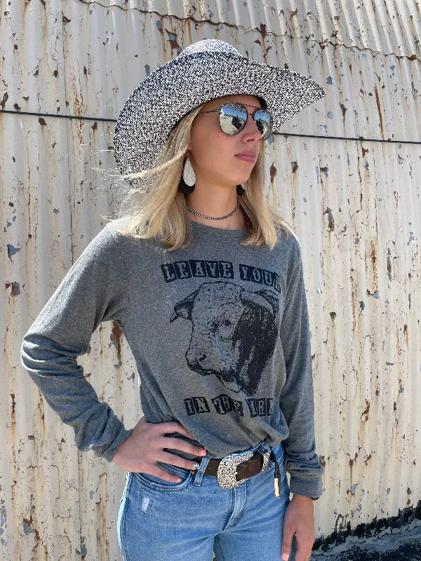 Leave Your Bull In The Barn Long Sleeve Tee Embroidered Appliqued Beaded