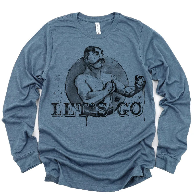 Let's Go Boxer Long Sleeve T-shirt: Vintage Bare-Knuckle Swagger Asymmetrical Pockets Print