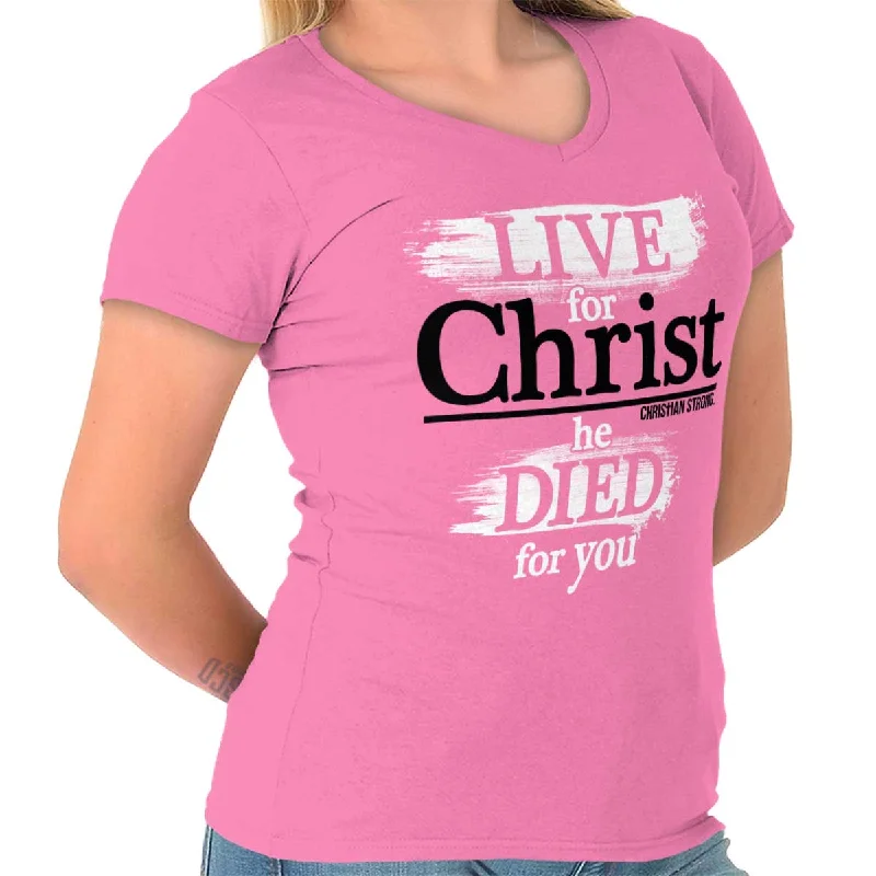 Live for Christ Junior Fit V-Neck T-Shirt Hooded Caped Shawl Collar