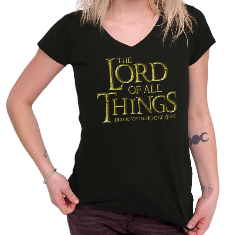 Lord of all Things Junior Fit V-Neck T-Shirt Beaded Sequined Faux Fur