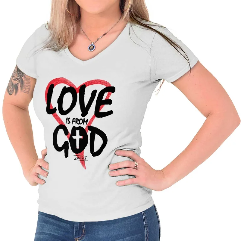 Love is From God Junior Fit V-Neck T-Shirt Chenille Blend Fleece Blend Nylon Blend