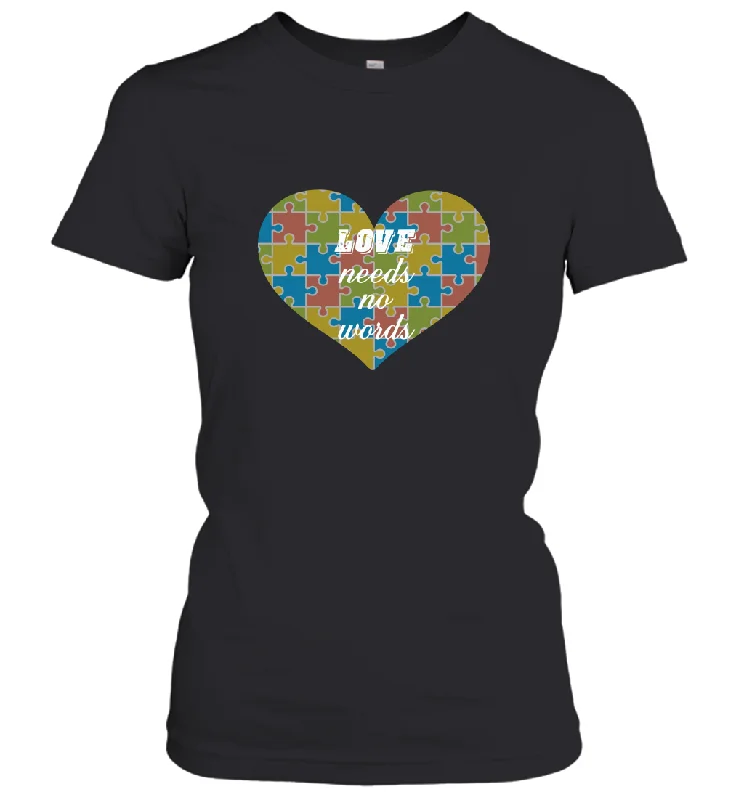 Love needs no words Autism Awareness DayT shirt Women's T-Shirt V-Neck T-Shirt Long Sleeve Cotton