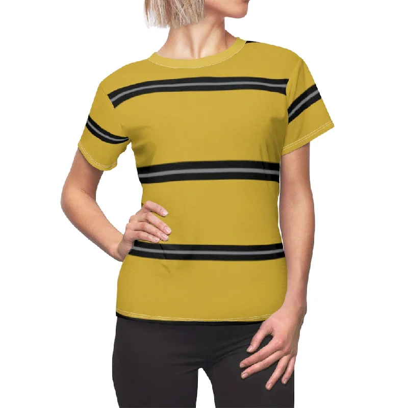 Metallic Gold BBGH Stripes Women's Tee Zippered Front Buttoned Front Snap Front