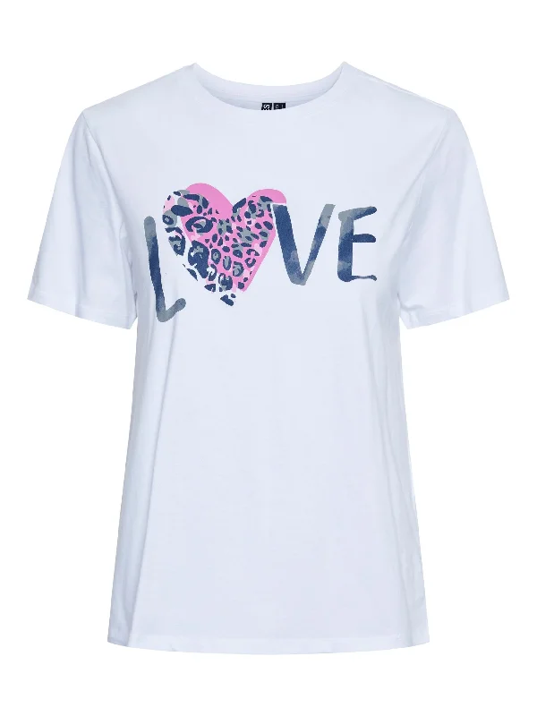 Pieces Ladies LOVE Short Sleeve T-Shirt-BRIGHT WHITE Lace Blend Ribbed Blend Corduroy Blend