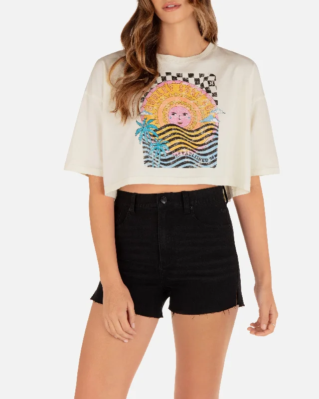 Psychedelic Surf Boyfriend Cropped Tee Ribbed T-Shirt High Neck Heavyweight