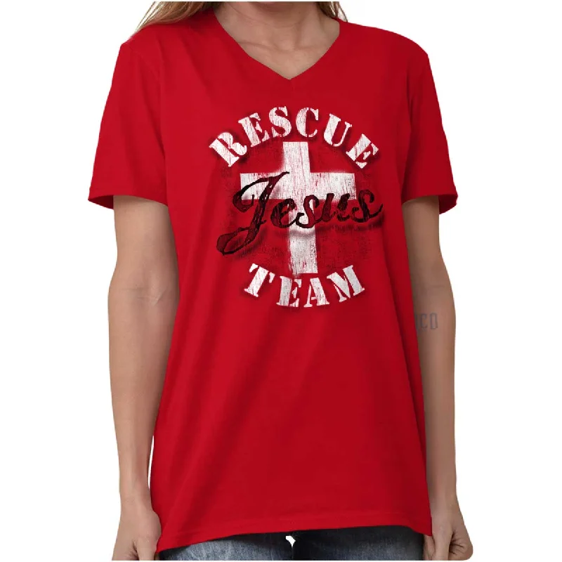 Rescue Team V-Neck T-Shirt Spandex Blend Rayon Blend Denim Blend