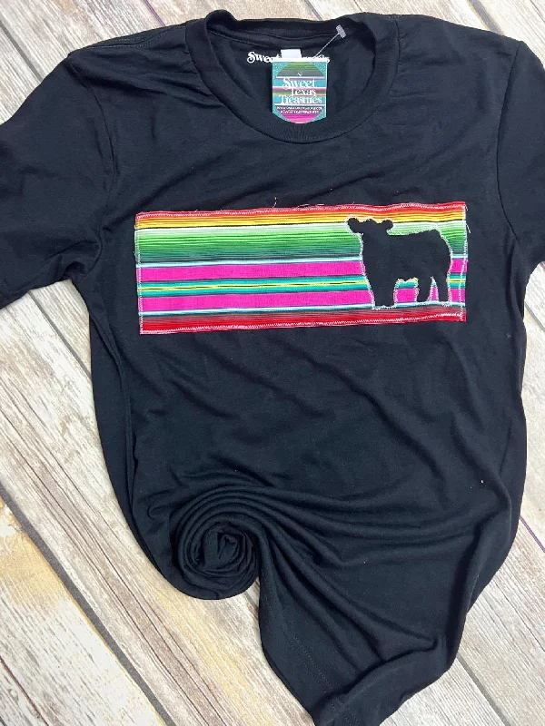 Serape Show Steer on Black Tee Polka Dot Checkered Tartan