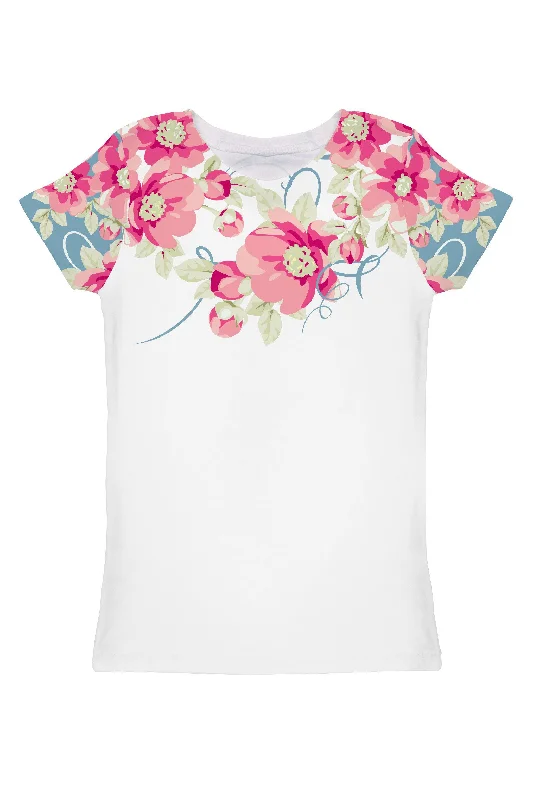 Serenity Zoe Stunning White Floral Print T-Shirt - Women Casual Formal Business