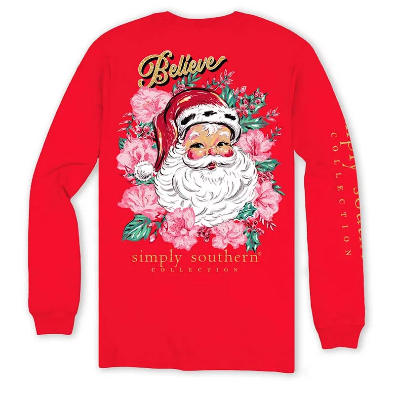 Believe Santa Long Sleeve T-Shirt Terry Blend Velvet Blend Canvas Blend