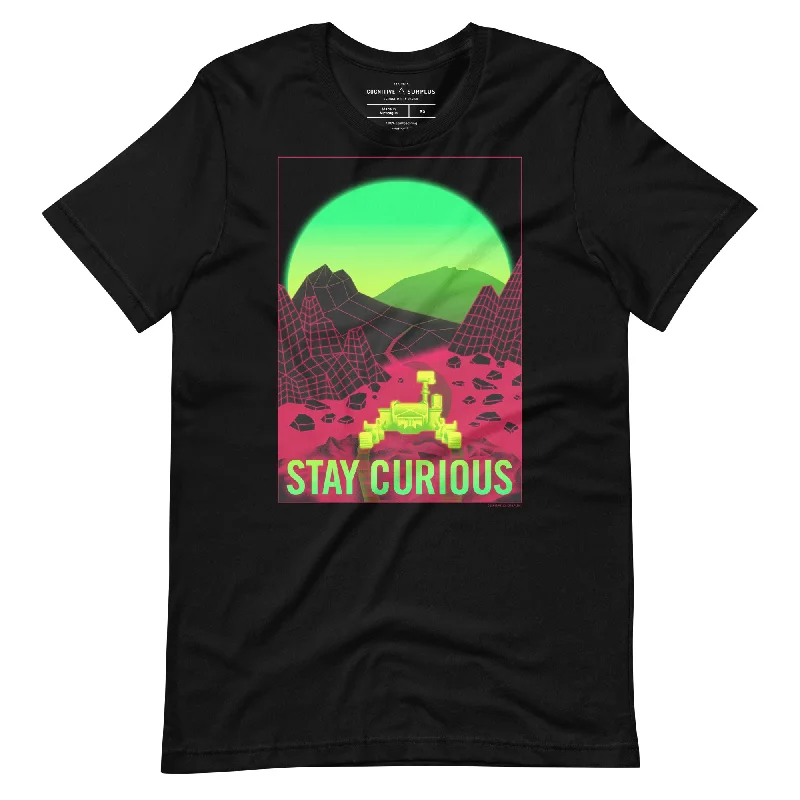 Stay Curious - Vaporwave Mars Rover Graphic Tee Houndstooth Herringbone Solid