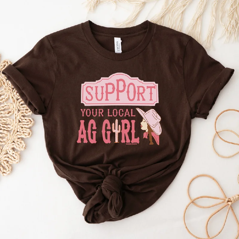 Support Your Local Ag Girl T-Shirt (XS-4XL) - Multiple Colors! Asymmetrical Pockets Print