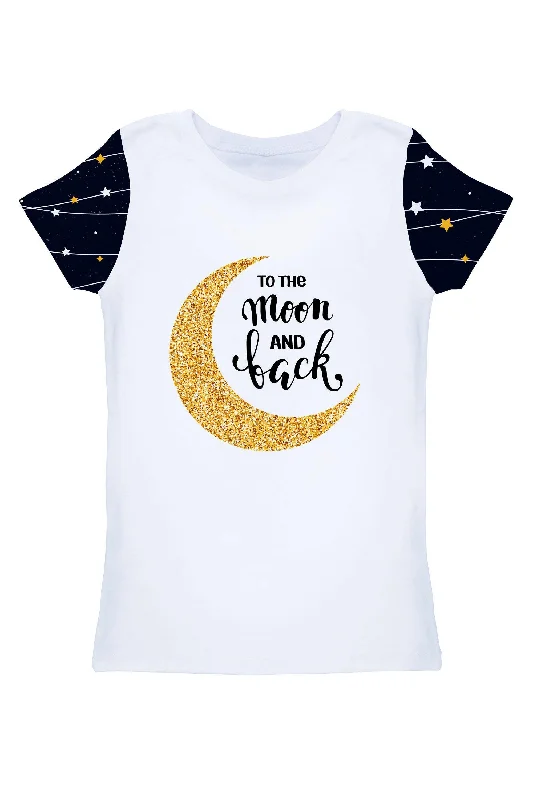 To the Moon & Back Zoe White Cute Designer T-Shirt - Women Oversized T-Shirt Spandex breathable