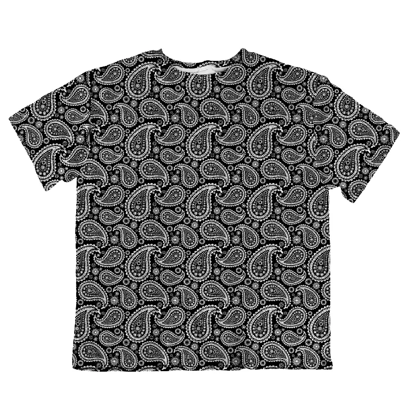 Unisex Oversized Tee - Paisley B&W Knit Fabric Woven Fabric Fleece Fabric