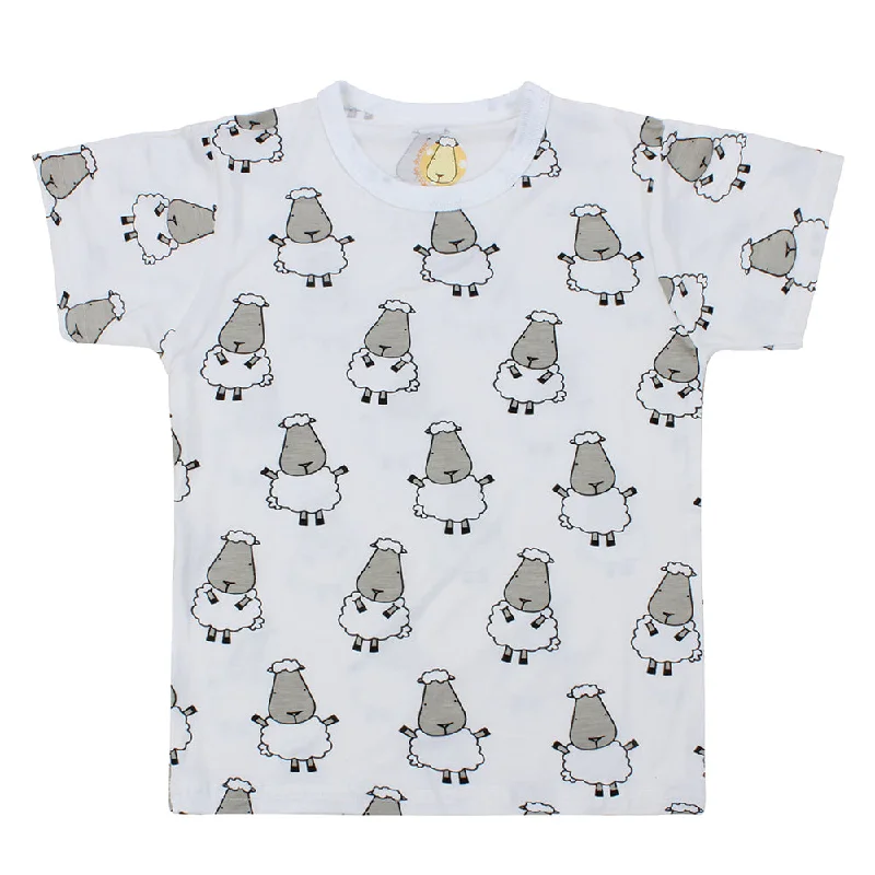 Unisex Short Sleeve T-Shirt Big Sheepz White Solid Print Embellished