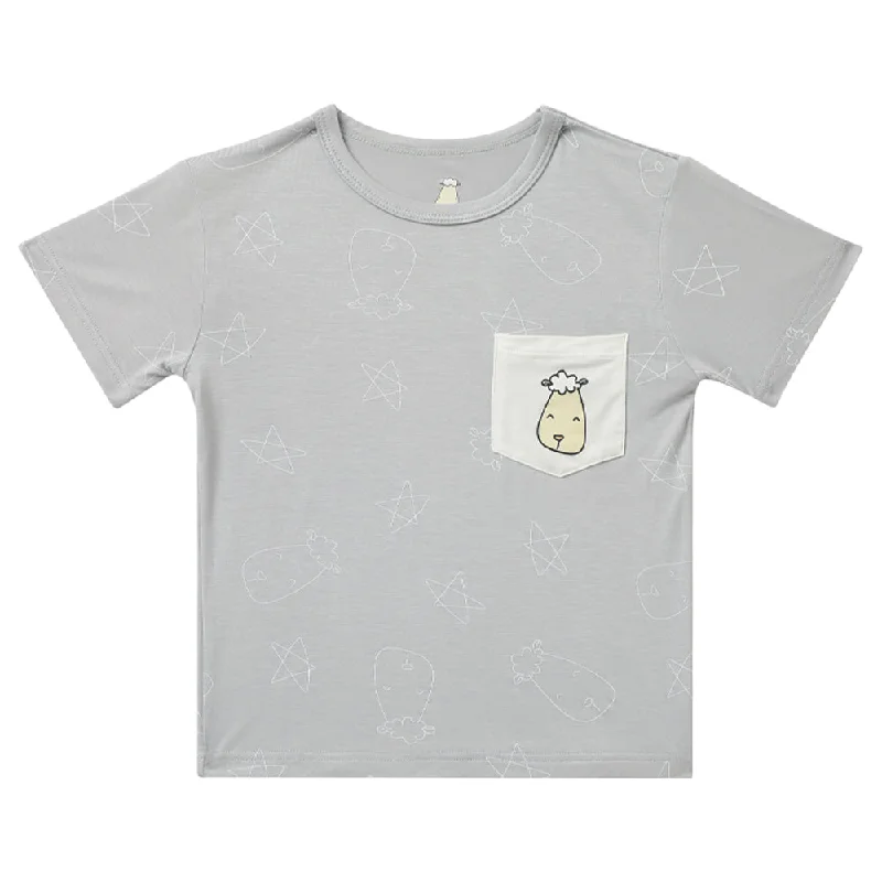 Unisex Short Sleeve T-Shirt Cute Big Star & Head Grey Collared T-Shirt Boat Neck A-Line